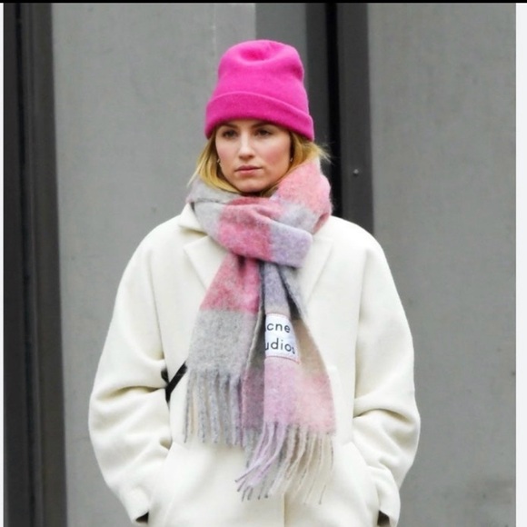 Acne Studios Multi Check Scarf in Pink - Picture 7 of 7